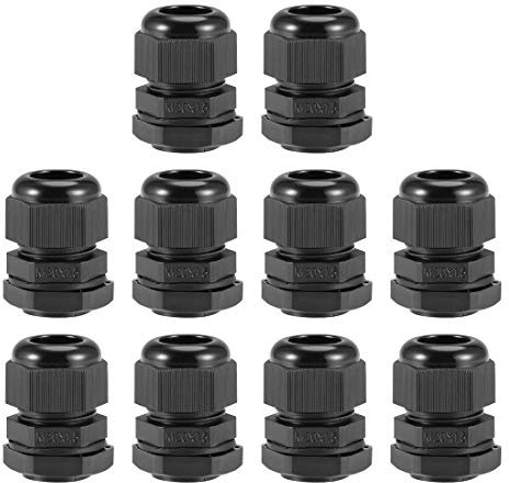 sourcing map M20x1.5 Cable Gland 6mm-12mm Wire Hole Waterproof Nylon Joint Adjustable Locknut with Washer Black 10pcs