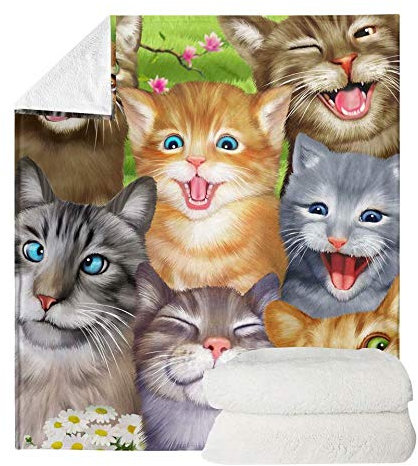 chaqlin Lovely Cats Selfie Muster Überwurf Decke für Damen Sofa und Haustier Decken Büro Sofa Stuhl Bett Couch Reisen Camping Fleece Decken - 90 x 120 cm