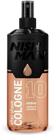 NISHMAN Aftershave Cologne 10 - Amber 400ml – Erfrischende Aftershave Sprüh-Lotion für Herren – Duft von Vanille, Sandelholz, Fruchtigen & Blumigen Noten – Herren Aftershave Kölnisch Wasser