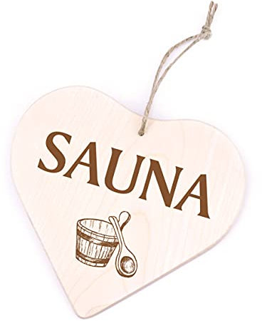 Schild Herz graviert - SAUNA - Holzschild Türschild Dekoschild Ahornholz 18x17cm