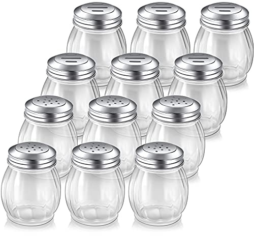 Skyley 12 Pcs Glass Spice Shakers, 6 oz Cheese Shaker Perforated Lid
