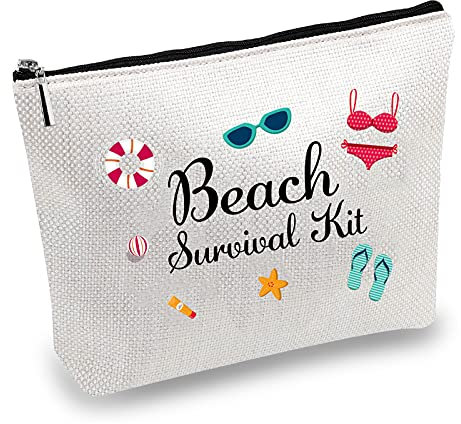 CREATCABIN Toile Maquillage Sacs Imprimé Cosmétique Plage Survie Kit Sac DIY Artisanat Multi-Fonction Pochettes avec Fermeture Éclair Trousse Toilette pour Clés Casque Rouge Lèvres Carte 10x7 Pouce