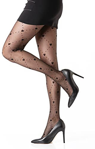 Gi&Gi Collant Donna Velati Fantasia Rombi a Pois e Cuore con Piedi Invisibili 40 Denari N.1548(L/XL)