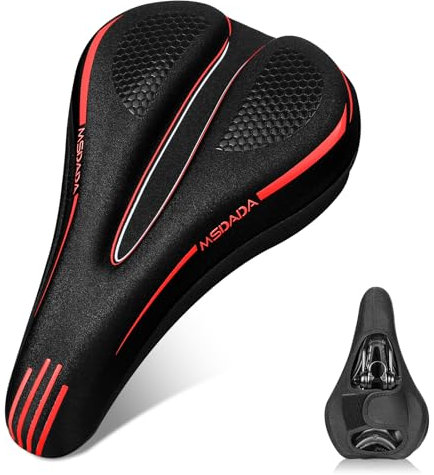 Neu Sattelbezug Gelüberzug für den Fahrradsitz Indoor Cycle Sattelbezüge Sattelschutz Polstersattelüberzug Perfekte für Männer, Frauen und Kinder - Rot, 28,5cm x 17,5cm