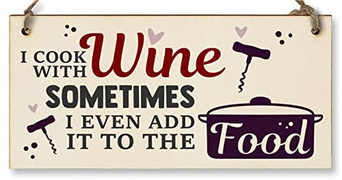 The Plum Penguin I Cook With Wine Funny Novelty Handmade Wooden Hanging Wall Plaque Gift Kitchen Home Bar Sign Decoration