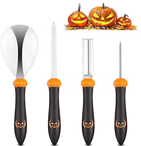 DOJoykey Pumpkin Carving Set, 4pcs Heavy Duty Stainless Steel Pumpkin Carving Tools for Halloween Pumpkin Party Decoration