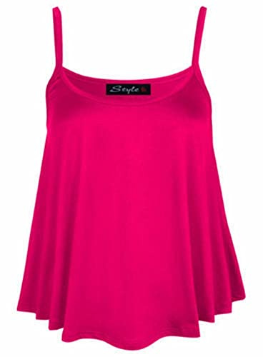Womens Ladies Sleeveless Swing Vest Top Strappy Plain Flared Cami Size UK 8-26 (Cerise, UK M/L (12-14))