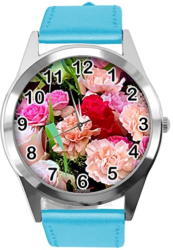 TAPORT Blue Leather Round Watch for Flowers Fans e4