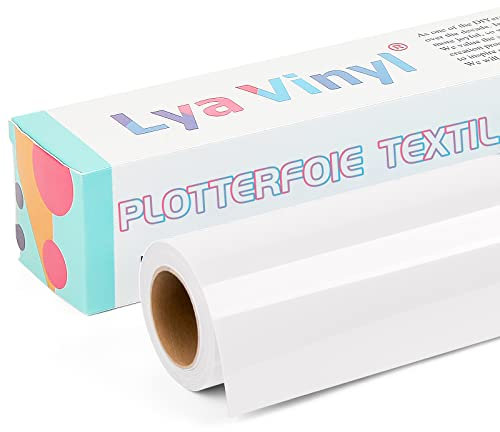 Lya Vinyl Weiß Plotterfolie Textil, 30.5cm × 305cm Flexfolie Plotter Textil für Cricut und Silhouette Cameo, Textilfolie Plotter für DIY Stoff und Shirt