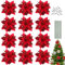 12 Stück Weihnachten Funkeln Weihnachtsstern Blumen, Glitzer Deko Weihnachtsblumen mit Clips + Vorbauten, Glitzer Weihnachtsblume Hochzeit Weihnachtsbaum Weihnachtstürkranz (Rot)