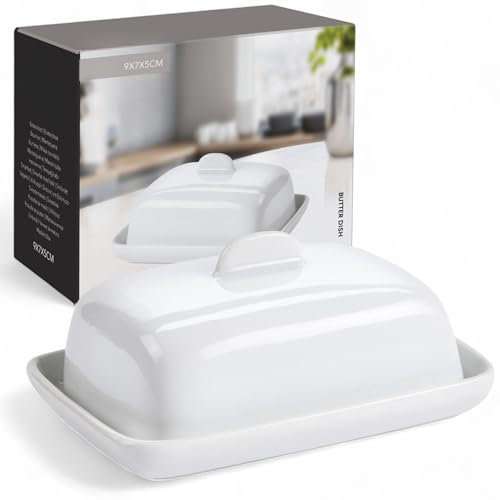 MIJOMA Mini beurrier en porcelaine 9 x 7 x 5 cm – Petite cloche à beurre pour environ 100 g de beurre – En deux parties avec couvercle – Passe au micro-ondes et au lave-vaisselle