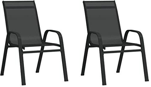 WIFESE Stapelbare Gartenstühle GartenmöBel EsszimmerstüHle GartenstüHle BalkonmöBel Esszimmerstuhl EssstüHle GartenmöBel Set Gartenstuhl StapelstüHle Armlehnstuhl 2 STK. Schwarz Textilene