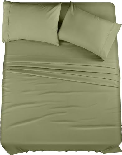 Utopia Bedding Parure de lit 4 pièces en Microfibre brossée, résistante au rétrécissement et à la décoloration, Facile d'entretien (lit Double, Olive)