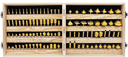 MNA 100 Piece Router Bits Set, 1/4 Inch Shank Expert Router Bit Kit with Wooden Storage Case, Tungsten Carbide Router Bits Kit for Woodworking