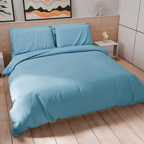 PETTI Artigiani Italiani - Single Duvet Cover Set 150 x 200 cm (1 Pillow Case 50 x 80 cm Included), Soft Microfibre Duvet Cover Set, Plain Blue