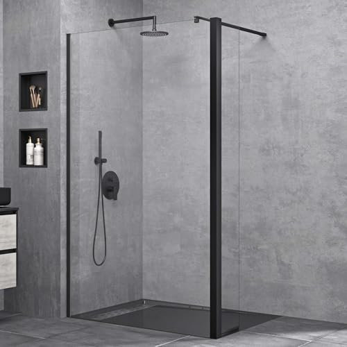 Sogood Paroi de Douche à L'italienne Transparent Pare-Douche Verre de Sécurité 10mm Bremen2K 80x200cm + Partie Latérale 30cm Profilé Noir Stabilisateur Rectangulaire