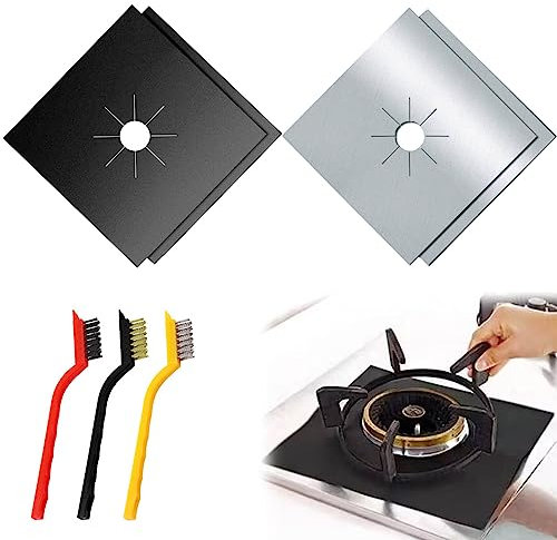 4Pcs Plaque de Cuisson à Gaz Protection en Téflon, Gaziniere Gaz Protection, Tapis de Cuisinière à Gaz, Protection pour Brûleur à Gaz, Protection Cuisinière à Brûleurs Gaz, 27x27cm