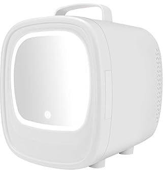 MoreChioce Nevera Pequeña Portátil de 6L, Mini refrigerador de belleza con luz LED Espejo de maquillaje Mini refrigerador silencioso DC12V Refrigeración y calor, Blanco