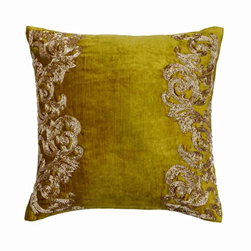 The HomeCentric Dekorativ Zitronengras Sofakissen,2 Stück, 65x65 cm Samt Kissen Überzüge, Kissenhülle mit Zardozi Stickerei, Abstrakt Kissen Überzüge, Barock- Sofakissen - Gold Mythology