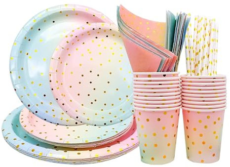 Sangping Party Tableware Set, 120 Pcs Pink Plates, Cups and Napkins for Baby Shower, Wedding, Birthday Supplies - 24 Guests