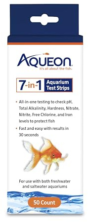 Aqueon 7-in-1 Aquarium Test Strips, Fast Results for pH, Total Alkalinity, Hardness, Nitrate, Nitrite, Free Chlorine and Iron Levels, for Freshwater and Saltwater, 50 Count
