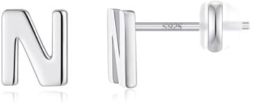 TINGN Ohrstecker Ohrringe Silber 925 Mädchen Kinder, N Buchstaben Medizinische Ohrstecker Silber Ohrschmuck für Kleine Mädchen Tochter Kinder Muttertag Geburtstag Geschenke für Frauen Herren