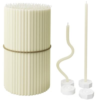 Bienenwachs kerzen für Zuhause - 100 schlanke Tropfenkerzen + 4 Halter, ganz natürlich für kirchliche Gebete, Hanukkah, Geburtstagskuchen, Weihnachten und Advent