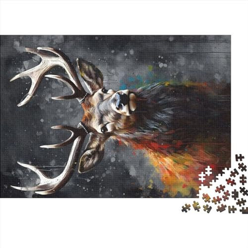 1000-Teiliges Puzzle Für Erwachsene Und Kinder, Hirsch-Ölgemälde-Portrait-Puzzle, DIY-Holzpuzzle, Spielzeug, Heimdekoration (Größe 75X50cm)