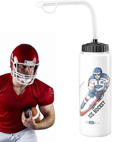 Botella de Agua de Hockey | Botellas de Agua Deportivas Exprimibles | Botella de Agua de 1 Litro | Botella de Agua de Hockey con Pajita Larga | Regalos de Hockey para Niños