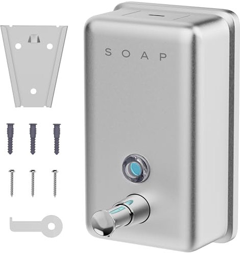 Hovea - Dispenser Sapone da Muro 1100 ml - Distributore Sapone Bagno, Cucina in Acciaio Inox - Dosatore di Sapone Liquido, Shampoo, Detersivo Piatti - Metallo Spazzolato Antiruggine - SP1100