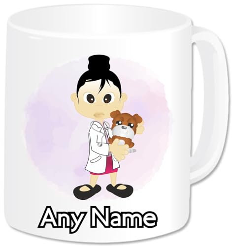 GOPERSONALISED Vet Nurse Gifts for Women - Personalised Vet Mug Ceramic Name Cup - Veterinary Nurse Student Surgeon Animal Doctor Gifts for Vet (Black Hair)