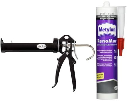 Metylan Spachtel RenoMur, RenoSpachtel für exakte Anstrichkanten, nach Hautbilldung sofort rissfrei überstreichbar, Weiß (1x300g) & Pattex Profi Metall Kartuschenpistole