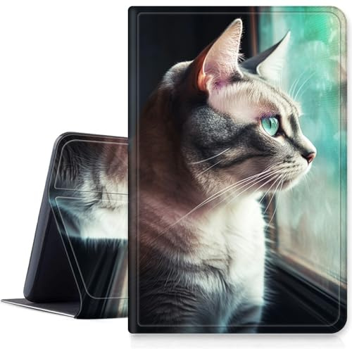 DIGTIALL for iPad (A16) 11th Generation 11 Inch 2025/10th Generation 10.9 Inch 2022,Slim PU Leather Fold Stand Protective Cover Case with Auto Sleep/Wake,Cat Window