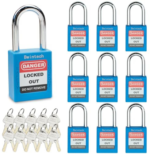 Bwintech 10 candados de seguridad azules de 38 mm con llave diferente para bloquear estaciones y dispositivos