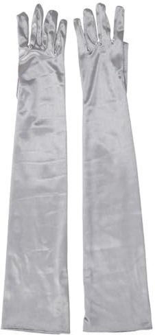 Wisafory 1 Paar Satin Handschuhe Damen Lang Abendhandschuhe 1920er Elegant Opernhandschuhe Elastisch Fingerhandschuhe Ellenbogen Handschuhe Tanzhandschuhe für Hochzeit Cosplay Party Silber
