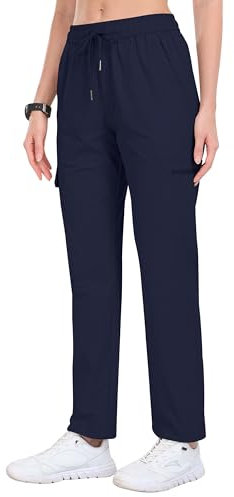 AjezMax Hose Damen Outdoor Wanderhose Stretch Wasserdicht Jogger Trekkinghose mit Taschen UPF 50 Herbst Atmungsaktiv Funktionshose Marineblau-lang L