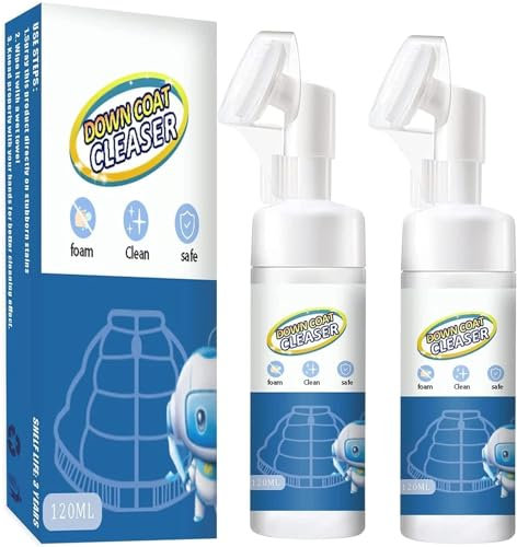 Downwear Detergent, Down Jacket Laundry Detergent, Dry Cleaning Spray Down Jacket Cleaner Dry Cleaning Quick Cleaning Agent for Down Jacket, with Brush Head (2pcs)