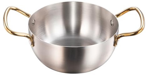 Double Handle Ramen Pot, Stainless Steel, Fast Heating, Multifunctional and Versatile with Deep and Spacious Pot for Induction Cooker and Korean Ramen Cooking (Silver)