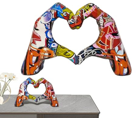 Dranng Herz Hände Skulptur, Bunte Graffiti Liebesgesten Statuen Ornament, Neuartige Harz Herzform Skulptur Ornament Für Wohnzimmer Hochzeitsdekoration