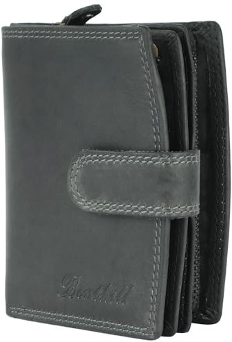 Benthill Damen Geldbörse Echt Leder RFID Schutz | Portemonnaie mit Kartenfächern & Münzfach | Frauen Geldbeutel | Vintage Damenbörse inkl. Geschenkbox, Farbe:Olive - Grau