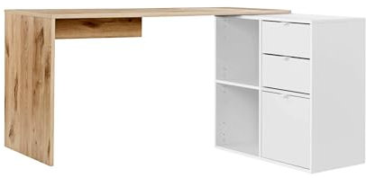 mokebo Eckschreibtisch groß in Eiche/Weiß mit Schubladen & Fächern 'Der Produktive', auch als Schreibtisch oder Arbeitstisch im Büro, Kinderschreibtisch oder Gaming Tisch 145x77x54 (B/H/T in cm)