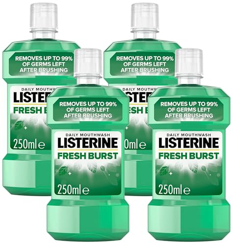Listerine Essentials Fresh Burst Mouthwash 250ml (Pack of 4)