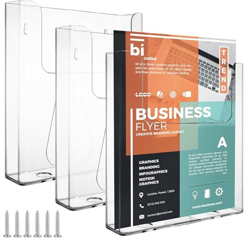 VIDETOL 3 Pièce Porte Document Mural A4 Acrylique Transparent, Fixation Murale, Pour Bureau, Hôtel, Restaurant, Taille 227 x 241 x 52 mm