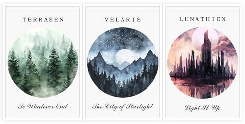 DFAIUY Sarah J Maas Bücher Poster Kunstdruck Sarah Maas Acotar Crescent City Thron of Glass Serie Leinwand Wandkunst Fantasiebücher Kunstwerk für Schlafzimmer Bibliothek 30,5 x 40,6 cm ungerahmt