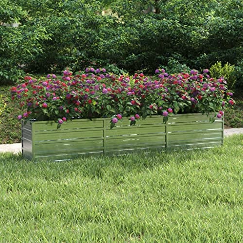 Tino Tech Fioriera rialzata da giardino, 240 x 40 x 45 cm, in acciaio zincato, per esterni, aiuole per piante e piante, aiuole da giardino in metallo, colore argento