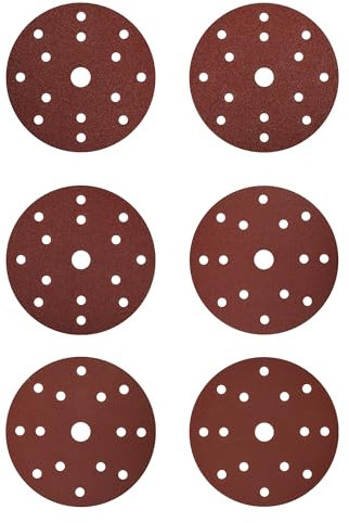 Lot de 60 disques abrasifs de 150 mm - Grain : 40/60/80/120/180/240-150 mm - Pour ponceuse excentrique (15 trous)
