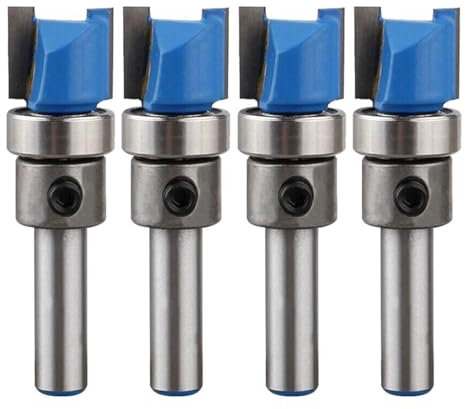 4pcs 6mm 45mm Shank Flush Trim Router Bit Blade Template Pattern Bit Bearing 1/4 Straight End Mill For Woodworking Dia 12mm