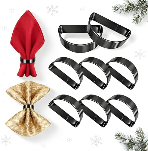 8 Stück Serviettenringe Set Serviettenringe Schwarz Metall Serviettenring Serviettenschnallen Servietten Ring Servietten Ringe Elegante Halbrunde Tischdekoration für Hochzeit, Party, Feiertagsparty
