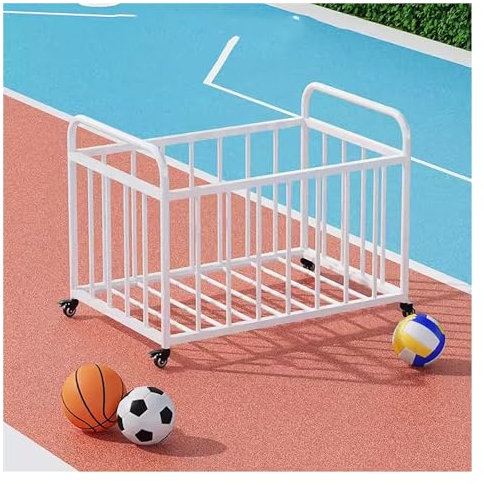Basketball Storage Rack,Heavy Duty Rolling Outdoor Basketball Storage Rack Large Lockable Ball Cart Organizer for Home Gym Garage Metal Vertical Sports Equipment Holder (White)