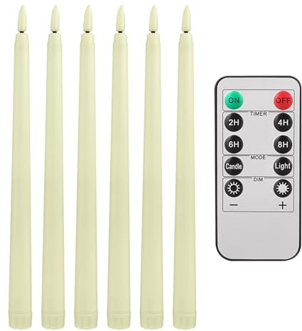 wiipara 6 Stk. Flackernde LED Stabkerzen mit Timerfunktion, Flammenlose LED Kerzen Batteriebetriebene Kerze mit Fernbedienung für Halloween Weihnachten Hochzeit Party Deko (2 x 28,5 cm, Elfenbein)